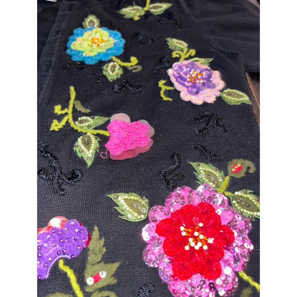 Vintage Berek Black Beaded Sequined Floral Cardigan Sweater Large grandmacore - Picture 7 of 8